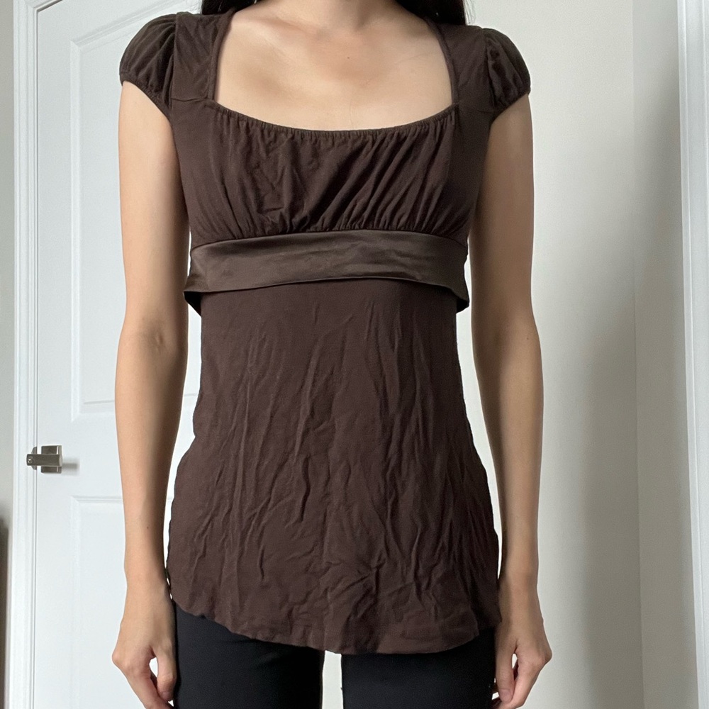 Dynamite Brown Satin Tie Babydoll Top